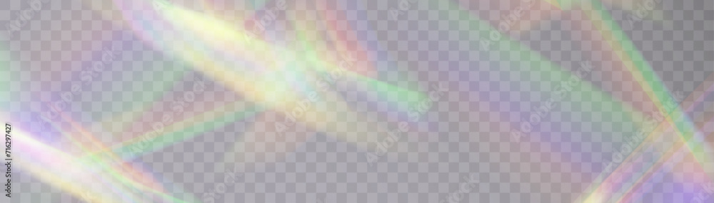 Aufkleber rainbow light prism effect, transparent background. crystalline glare leakage reflection. abstract b