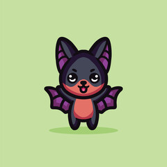 Cute Bat Cartoon Mascot Animal Vector Logo Design illustration