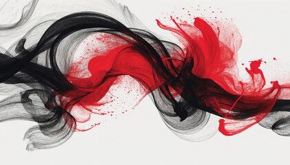 Grunge black and red ink brush stroke on white. AI generated