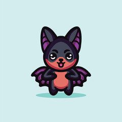 Cute Bat Cartoon Mascot Animal Vector Logo Design illustration