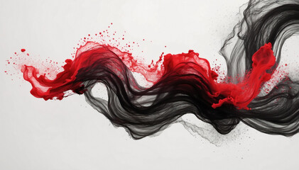 Grunge black and red ink brush stroke on white. AI generated - obrazy, fototapety, plakaty