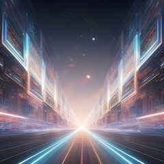 Fototapeta na wymiar Motion Speed Light Nighttime cityscape with fast-moving traffic on illuminated streets Background