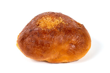 Butter bun on a white background. Sweet bakery products close-up.