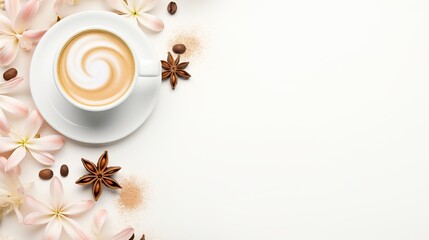 creative layout made of  coffee latte on white background, concept with copypace. Generative AI
