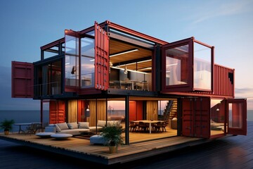 Transforming shipping containers for eco-friendly living and contemporary style. Generative AI