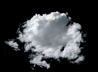 Circle atmospheric white cloud on black isolated background. Brush. Design element. Climate