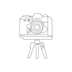 Camera continuous one line drawing  outline vector illustration
