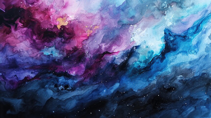 Obraz na płótnie Canvas Mysterious abstract watercolor background combining dark purple, blue and black colors