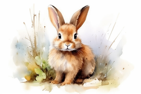 Pleasant Easter bunny Isolated watercolor hand sketch. Beautiful image of a rabbit