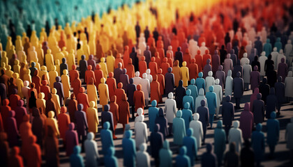 crowd of people in different colors - obrazy, fototapety, plakaty