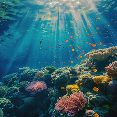 Fototapeta na wymiar Underwater World: Natural Sunlight and Coral Reef