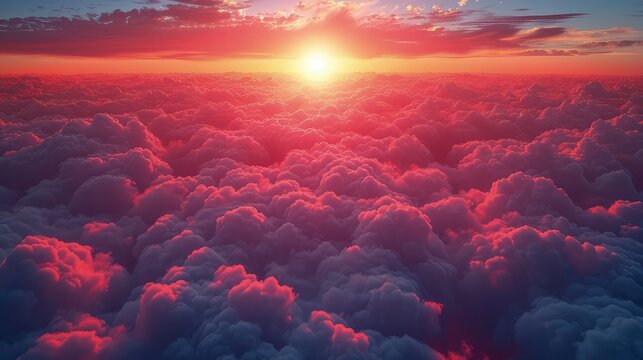 sunset view with the sky covered by a layer of Altostratus clouds, creating spectacular colors at sunset. aerial view.