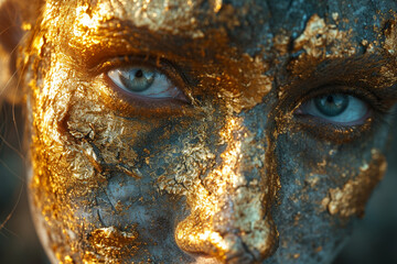 An artistic representation of a face where the features are made of molten gold,