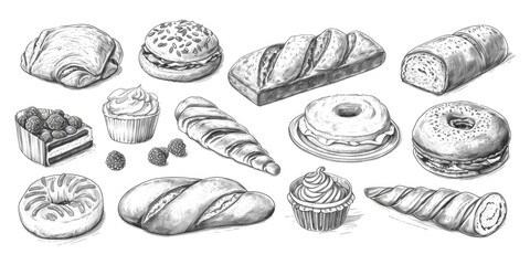 A collection of various pastries and desserts. Great for bakery promotions and food-themed projects