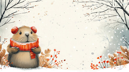 Greeting Card and Banner For Groundhog Day Background Design