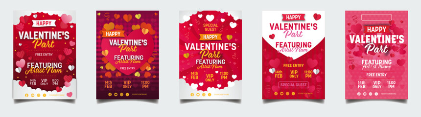 Collection of Flat Valentine's day party flyer templates
