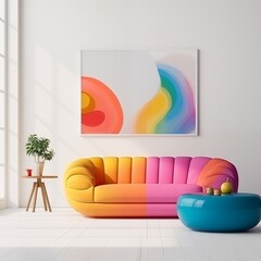 modern colorful living room with sofa and empty space for text or painting
