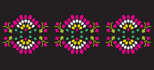 Fototapeta na wymiar Motif ethnic pattern handmade border beautiful art. Ethnic leaf floral background art. folk embroidery Mexican, Peruvian, Indian, Asia, Turkey Uzbek style. Embroidery pattern design hem skirt.