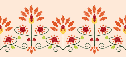 Motif ethnic pattern handmade border beautiful art. Ethnic leaf floral background art. folk embroidery  Mexican, Peruvian, Indian, Asia, Turkey Uzbek style. Embroidery pattern design hem skirt.