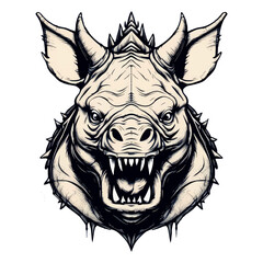 vector illustration of angry rhino monster, angry animal with horns standing in the fire of destruction. Angry furry monsters make t-shirts, banners, mascots, etc