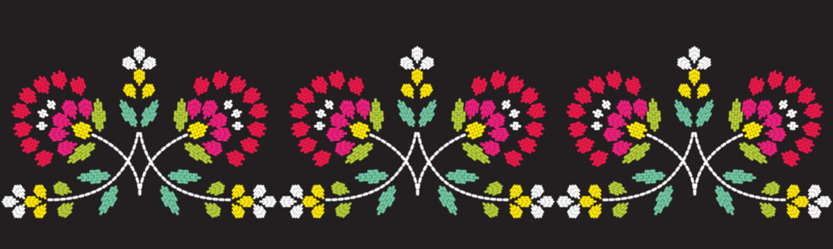 Motif ethnic pattern handmade border beautiful art. Ethnic leaf floral background art. folk embroidery  Mexican, Peruvian, Indian, Asia, Turkey Uzbek style. Embroidery pattern design hem skirt.