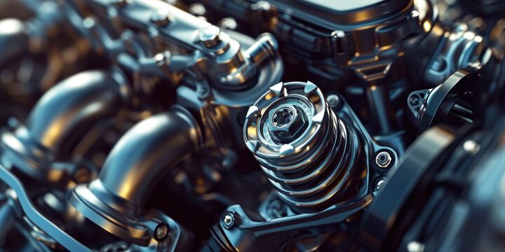 A detailed close up view of a motorcycle engine. Perfect for automotive enthusiasts or mechanics looking for engine reference images