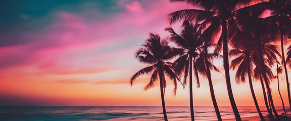 Sunset Serenity: HD Wallpapers of Crystal Clear Beach, Colorful Dream Sky, Universe Beyond, High Contrast, Saturated Colors, Palm Trees in Breeze, Dreamy Destination, Seascape Paradise.