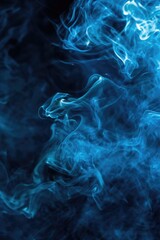 Blue smoke in a close-up view on a black background. Perfect for adding a mysterious and ethereal touch to any design or project