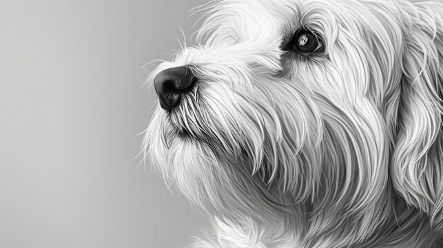 A close-up view of a dog's face on a neutral gray background. This image can be used for various purposes