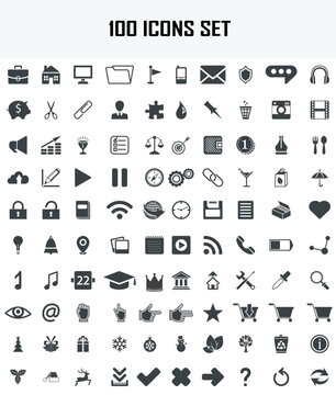 100 icons set, technology, business icons, social media icons 