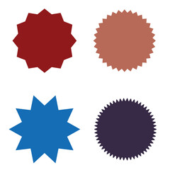Set of vector starburst, sunburst badges.  Different color. Simple flat style Vintage labels. A collection of different types and colors icon. eps file 7.