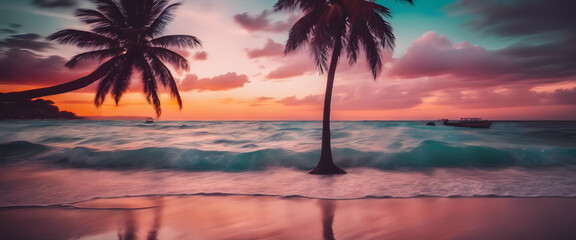 Fototapeta na wymiar Sunset Serenity: HD Wallpapers of Crystal Clear Beach, Colorful Dream Sky, Universe Beyond, High Contrast, Saturated Colors, Palm Trees in Breeze, Dreamy Destination, Seascape Paradise.