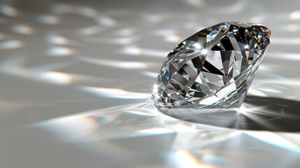 Einzelner Makelloser Diamant auf Reflektierendem Silberhintergrund - obrazy, fototapety, plakaty