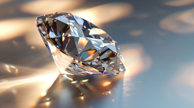Einzelner Makelloser Diamant auf Reflektierendem Silberhintergrund
