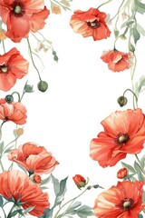 A vibrant watercolor painting of red poppies on a clean white background. Perfect for adding a touch of nature and color to any project
