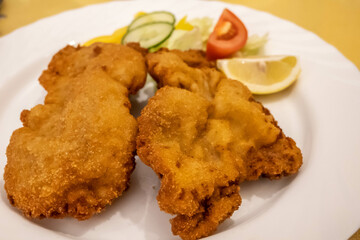 Traditional Wiener Schnitzel meal in Vienna, Austria