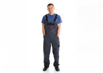 Portrait of a man in uniform worker in full growth isolated on white background