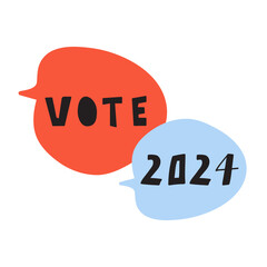 Vote 2024. Speech bubbles. Vector hand drawn illustration on white background.