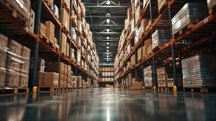 A large warehouse filled with lots of boxes. Perfect for illustrating storage, logistics, or inventory concepts