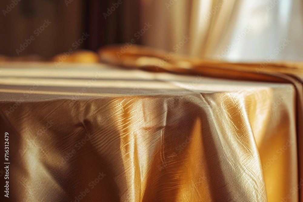 Poster a detailed view of a table cloth placed on a table. this versatile image can be used for various pur
