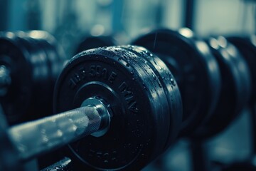 Close-up view of a barbell in a gym. Perfect for fitness and strength training concepts