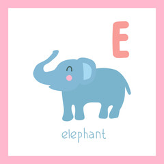 Cute elephant. Letter E. English alphabet for kids. Educational vector isolated illustration