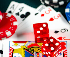 The chips and cards on casino table