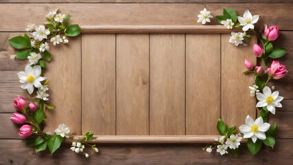 flower on the wooden backgroud , frame mockup copy space for text 