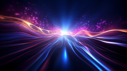 Obraz premium Glowing road speed lines, neon speed abstract background