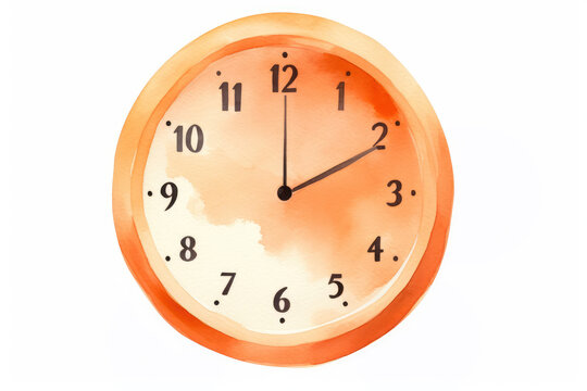 
Illustration of a minimalist clock face with hands painted in a solid peach fuzz color on a white background