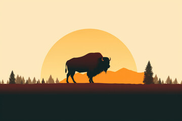 Minimalist illustration silhouette of a bison silhouette against a plain background, emphasizing simplicity and form