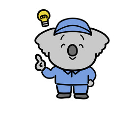 作業着をきた閃くコアラのキャラクター（正面から見たところ）