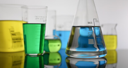 Chemical industry bulb with blue magenta test tube background