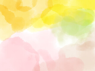 黄色、オレンジ、ピンク、緑のパステルカラー水彩画の背景、壁紙、透明感のあるイラスト